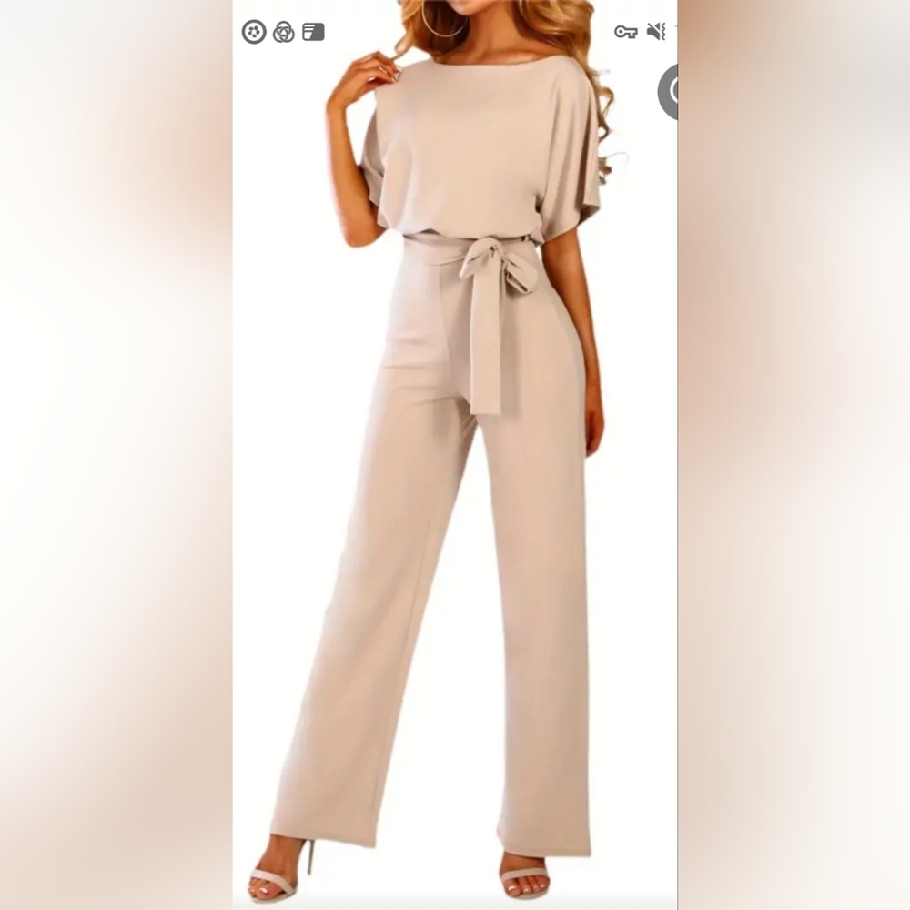 Elegant Cream High-Waisted Women's Jumpsuit